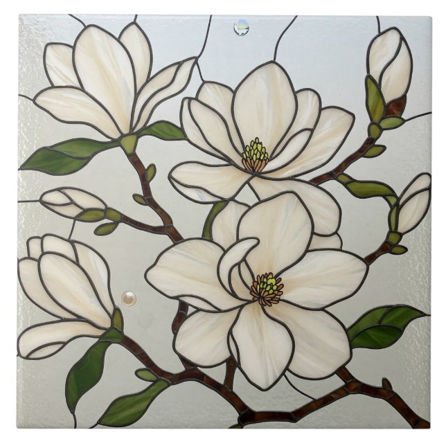 Azulejo De Cerâmica Ilusões de Vidro Manchas de Magnolias Brancas (Frente)