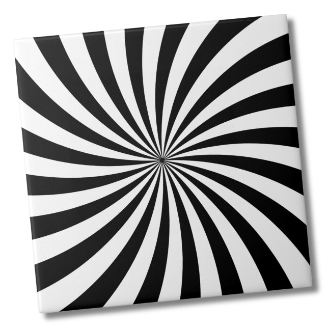 Azulejo De Cerâmica Ilusões Ópticas Cabeça Branca Preta (Optical Illusion Moving Black and White Swirl Ceramic Tile)