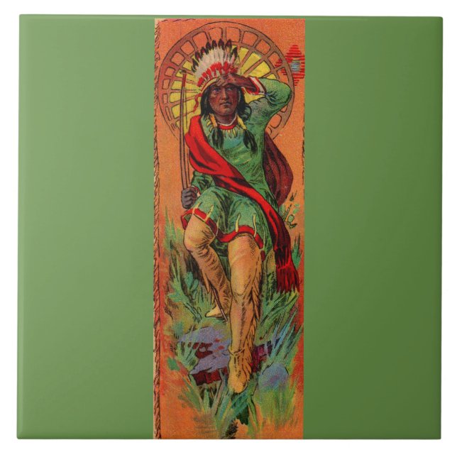 Azulejo De Cerâmica Ilustração 1919 do indiano do nativo americano (Frente)