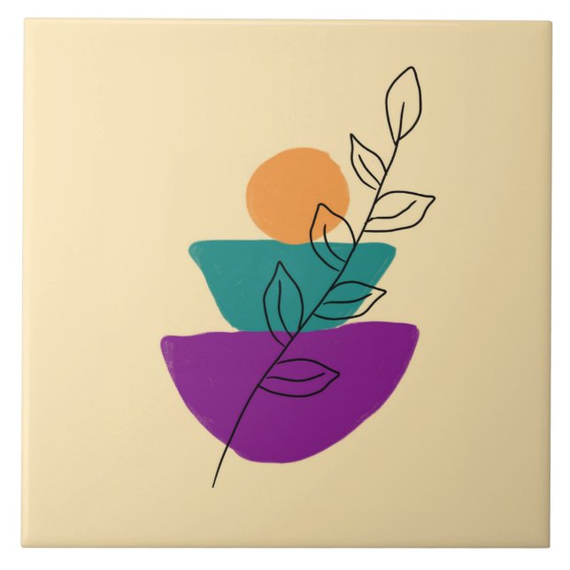 Azulejo De Cerâmica Ilustração boho de folhas (Frente)