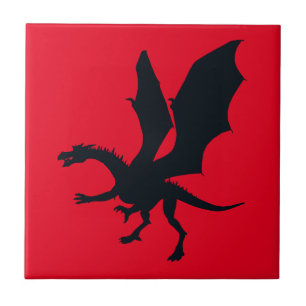 Azulejo De Cerâmica Ilustração Bold Fantasy Silhouette do Dragão Negro