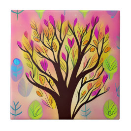 Azulejo De Cerâmica Ilustração bonito de árvore colorida