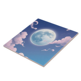 Azulejo De Cerâmica Ilustração caprichosa e fofa da lua no céu noturno