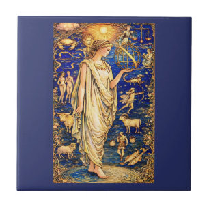 Azulejo De Cerâmica Ilustração Celestial da Deusa do Zodíaco Art Nouve