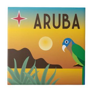Azulejo De Cerâmica Ilustração colorida da ilha de Caribe Aruba
