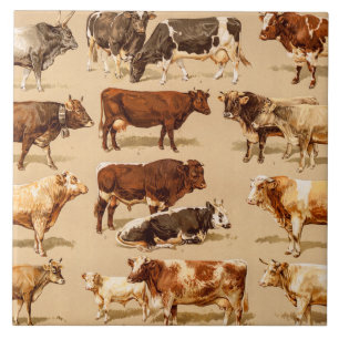 Azulejo De Cerâmica Ilustração da fazenda das vacas de leiteria de