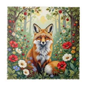 Azulejo De Cerâmica Ilustração da Flor Silvestre da Raposa na Floresta