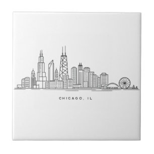 Azulejo De Cerâmica Ilustração da paisagem urbana de Chicago, IL