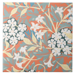 Azulejo De Cerâmica Ilustração da safra do azul-jasmim/bege