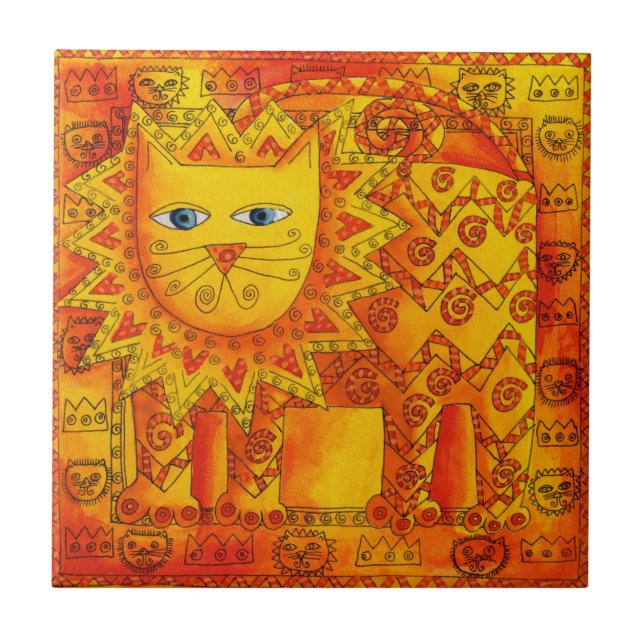 Azulejo De Cerâmica Ilustração de Aquarela de Leão Padrão (Frente)