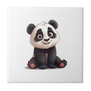 Azulejo De Cerâmica Ilustração de Arte de Panda Sentado em Cartoon