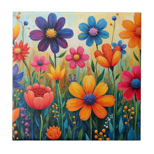 Azulejo De Cerâmica Ilustração de Arte Popular Floral