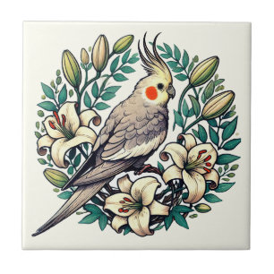 Azulejo De Cerâmica Ilustração de Aves Cockatiel