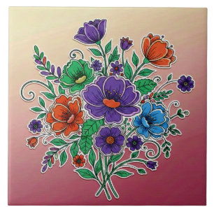Azulejo De Cerâmica Ilustração de Buquê Floral Vibrante