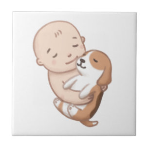 Azulejo De Cerâmica Ilustração de Cachorro e Bebê