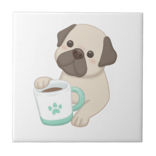 Azulejo De Cerâmica Ilustração de Cachorro e Caneca