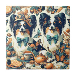 Azulejo De Cerâmica Ilustração de Cão Papillon Bonito