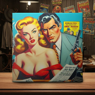 Azulejo De Cerâmica Ilustração de Casal de Pulp Retroativa