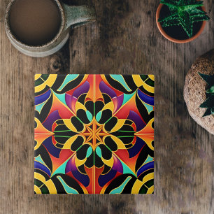 Azulejo De Cerâmica Ilustração de Deco de Arte Colorida Retroativa