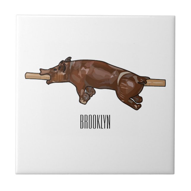 Azulejo De Cerâmica Ilustração de desenho animado assado/assado porcin (Frente)