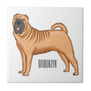 Azulejo De Cerâmica Ilustração de desenho animado de cão Shar-Pei chin