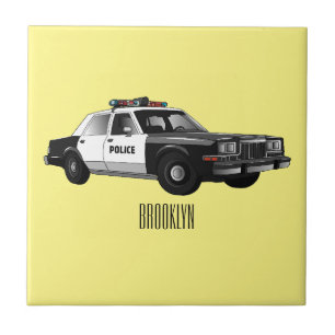 Azulejo De Cerâmica Ilustração de desenho animado de carro da polícia