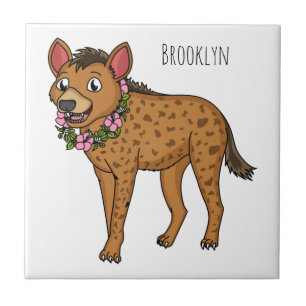 Azulejo De Cerâmica Ilustração de desenho animado de Hyena e flores