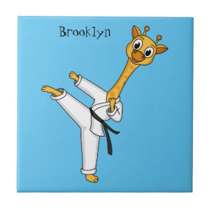 Azulejo De Cerâmica Ilustração de desenho animado de Kung Fu girafa