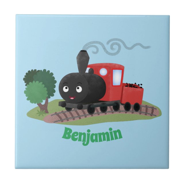Azulejo De Cerâmica Ilustração de desenho animado de locomotiva de com (Frente)