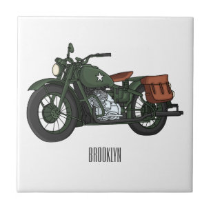 Azulejo De Cerâmica Ilustração de desenho animado de motocicleta milit