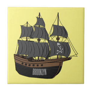 Azulejo De Cerâmica Ilustração de desenho animado de navio pirata