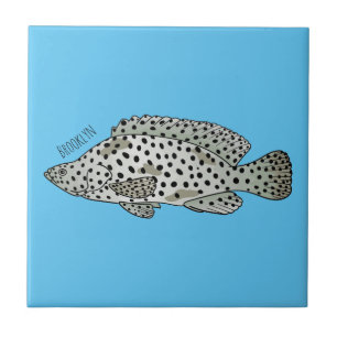 Azulejo De Cerâmica Ilustração de desenho animado de peixe-garoupa-jub