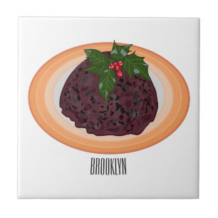 Azulejo De Cerâmica Ilustração de desenho animado de pudim de Natal