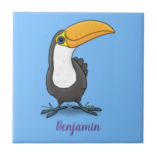 Azulejo De Cerâmica Ilustração de desenho animado de tucano fofo feliz