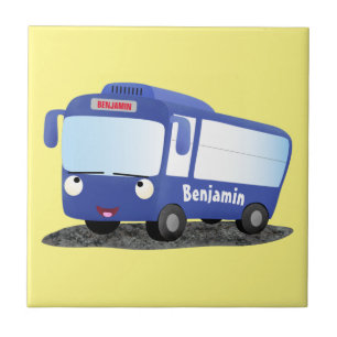 Azulejo De Cerâmica Ilustração de desenho animado de um ônibus azul mo
