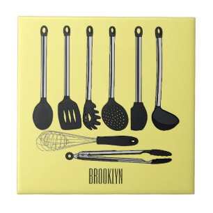 Azulejo De Cerâmica Ilustração de desenho animado de utensílios de coz
