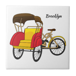 Azulejo De Cerâmica Ilustração de desenho animado do rickshaw Pedicab