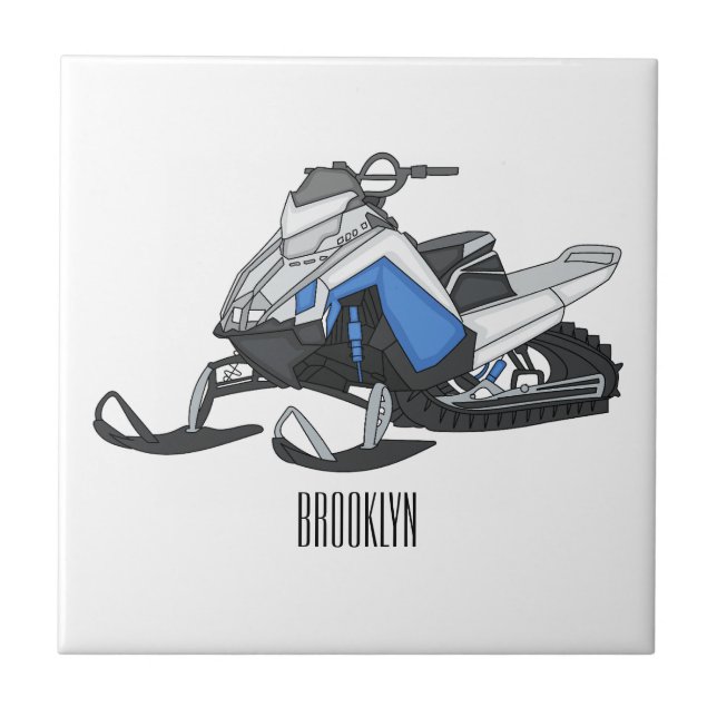 Azulejo De Cerâmica Ilustração de desenho animado Snowmobile (Frente)