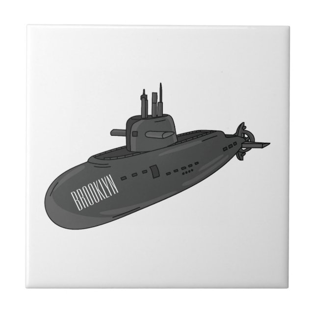 Azulejo De Cerâmica Ilustração de desenho animado submarino (Frente)