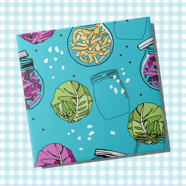 Azulejo De Cerâmica Ilustração de Fermentação de Couves de Sauerkraut (Sauerkraut ingredients patterned wall tile)