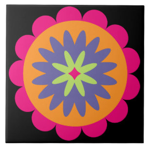Azulejo De Cerâmica ilustração de formas florais laranja e rosa