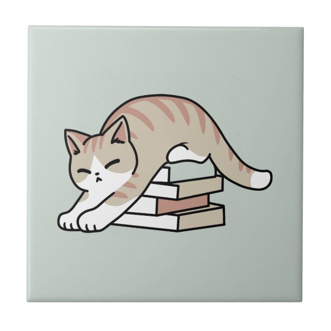 Azulejo De Cerâmica Ilustração de Gato do Livro ao Longo - Enrolada e  (Frente)