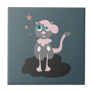 Azulejo De Cerâmica Ilustração de Gato Infantil Fofa Kitty Cartoon
