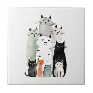 Azulejo De Cerâmica Ilustração de Gouache de Cats e Amigos
