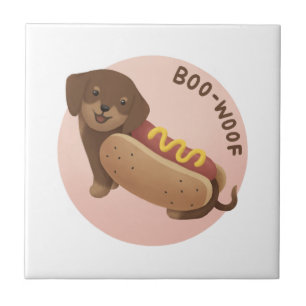 Azulejo De Cerâmica Ilustração de Halloween: Boo-Woof (Dachshund)