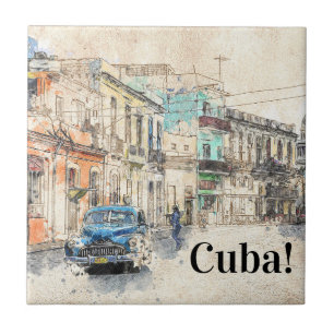 Azulejo De Cerâmica Ilustração de Havana Cuba