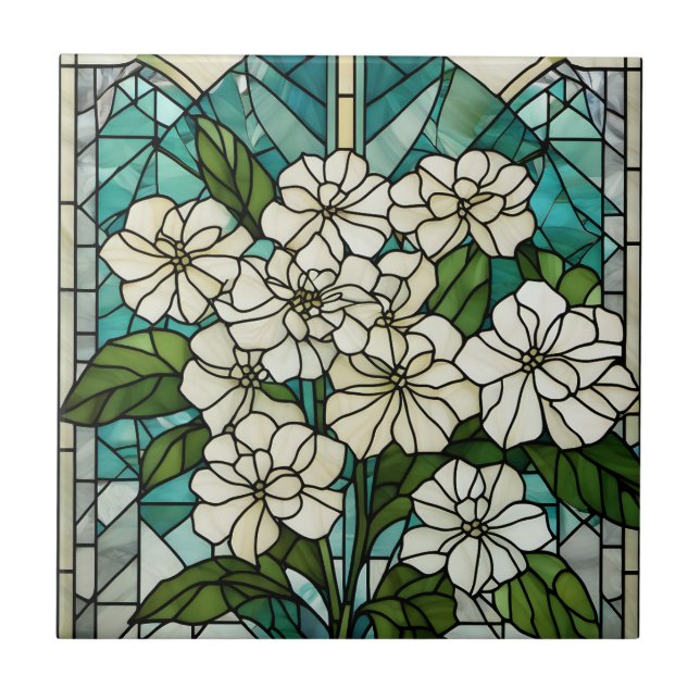 Azulejo De Cerâmica Ilustração de Hydrangea de Vidro Estreitado (Frente)