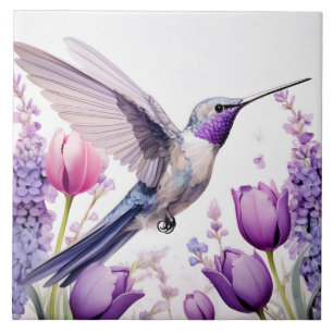 Azulejo De Cerâmica Ilustração de lavanda Hummingbird