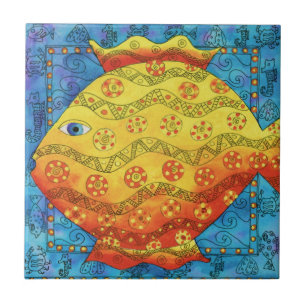 Azulejo De Cerâmica Ilustração de Peixe Padronizado em Aquarela