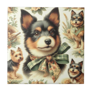 Azulejo De Cerâmica Ilustração de pintura Terrier australiana Vintage